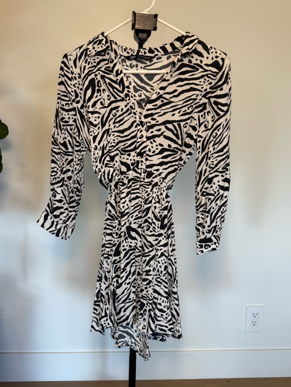 Zara Black and White Animal Print Dress Size Small